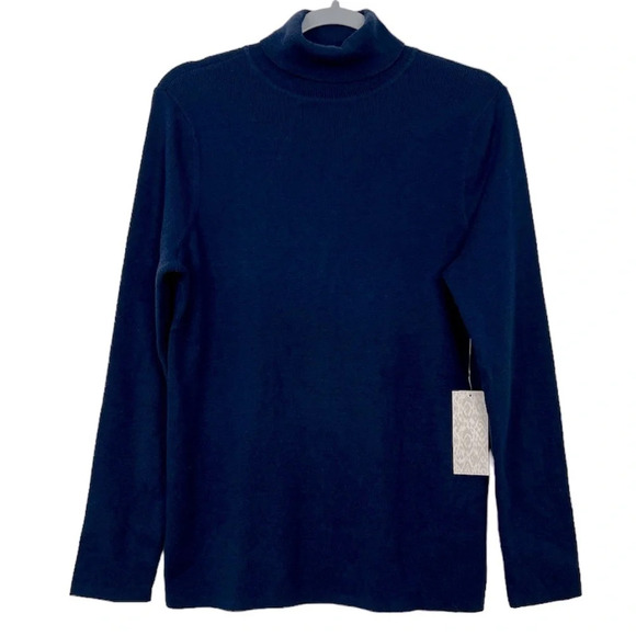 Chico’s New Women’s L Turtleneck Stretchy CoolMax Technology Navy Blue Sweater - Picture 1 of 7